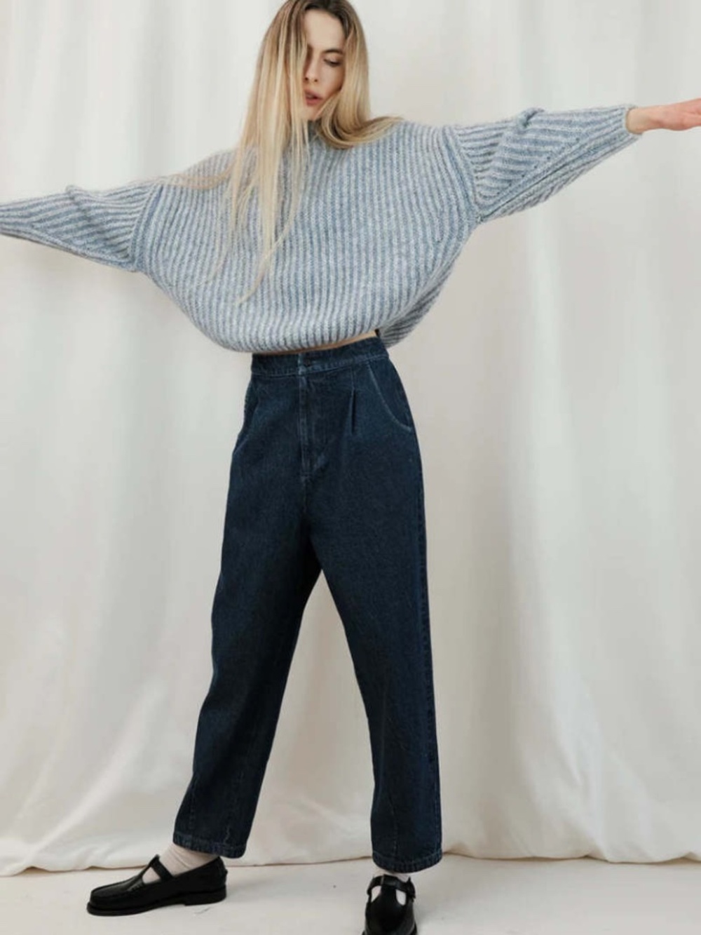 MICAELA GREG The Nico Pant In Deep Indigo Soft Structure Elastic Waist Pleats M